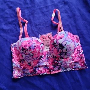 34b BNWT Victoria's Secret Pink Floral Multi Way Push Up Bustier Bra VS Pink